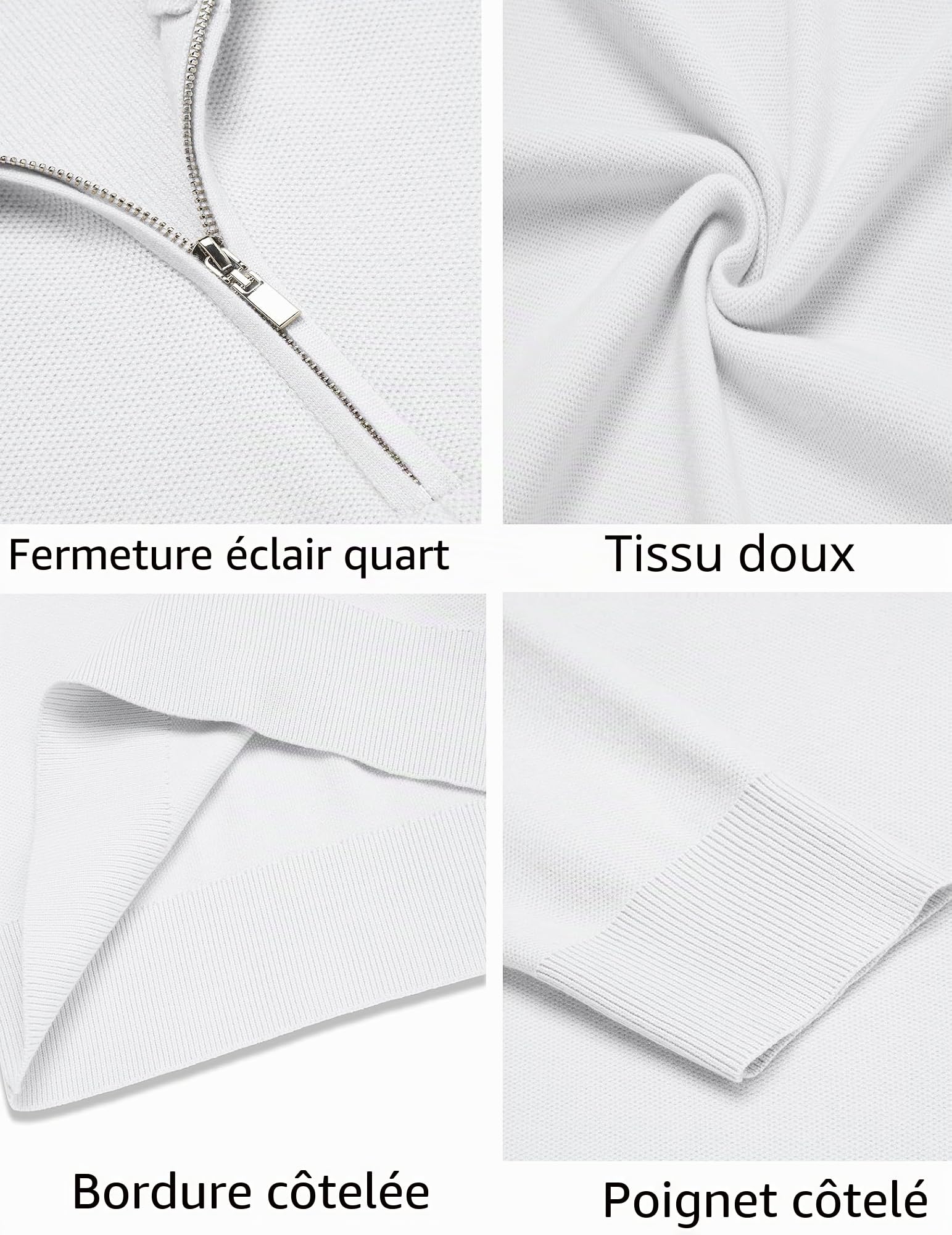 COOFANDY Pull pour Homme Pull Zippé Pulls col Roulé Slim Fit Pulls Hiver Chaud | T-shirt tricoté basique - T-shirt d'été à manches courtes avec col rond - Haut décontracté