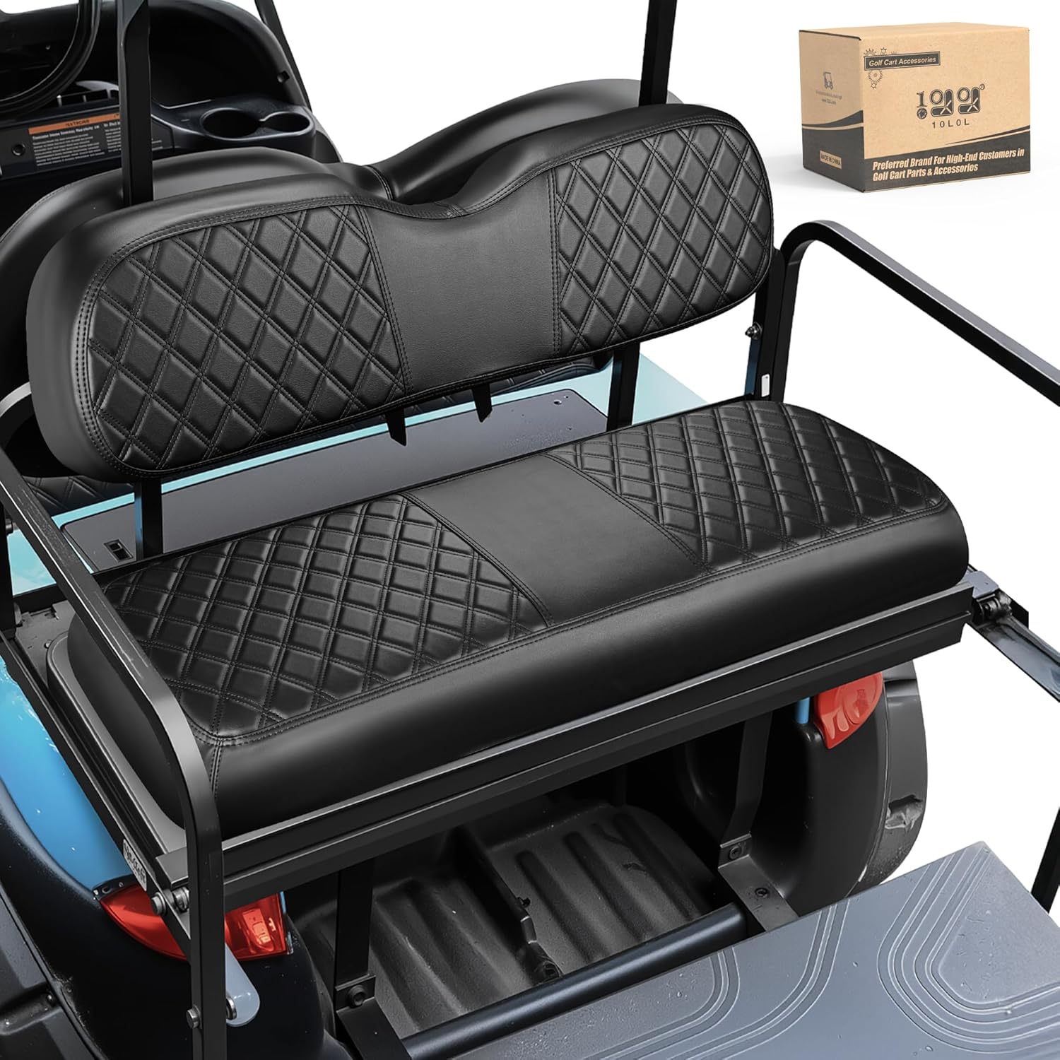 10L0L Golf Cart Seat Cover Universal Leather Rear Seat Cover for Yamaha, EZGO, Club Car - Soft PU Leather and Fitting Memory Foam, 3D Diamond Pattern, Durable Waterproof, Easy to Clean