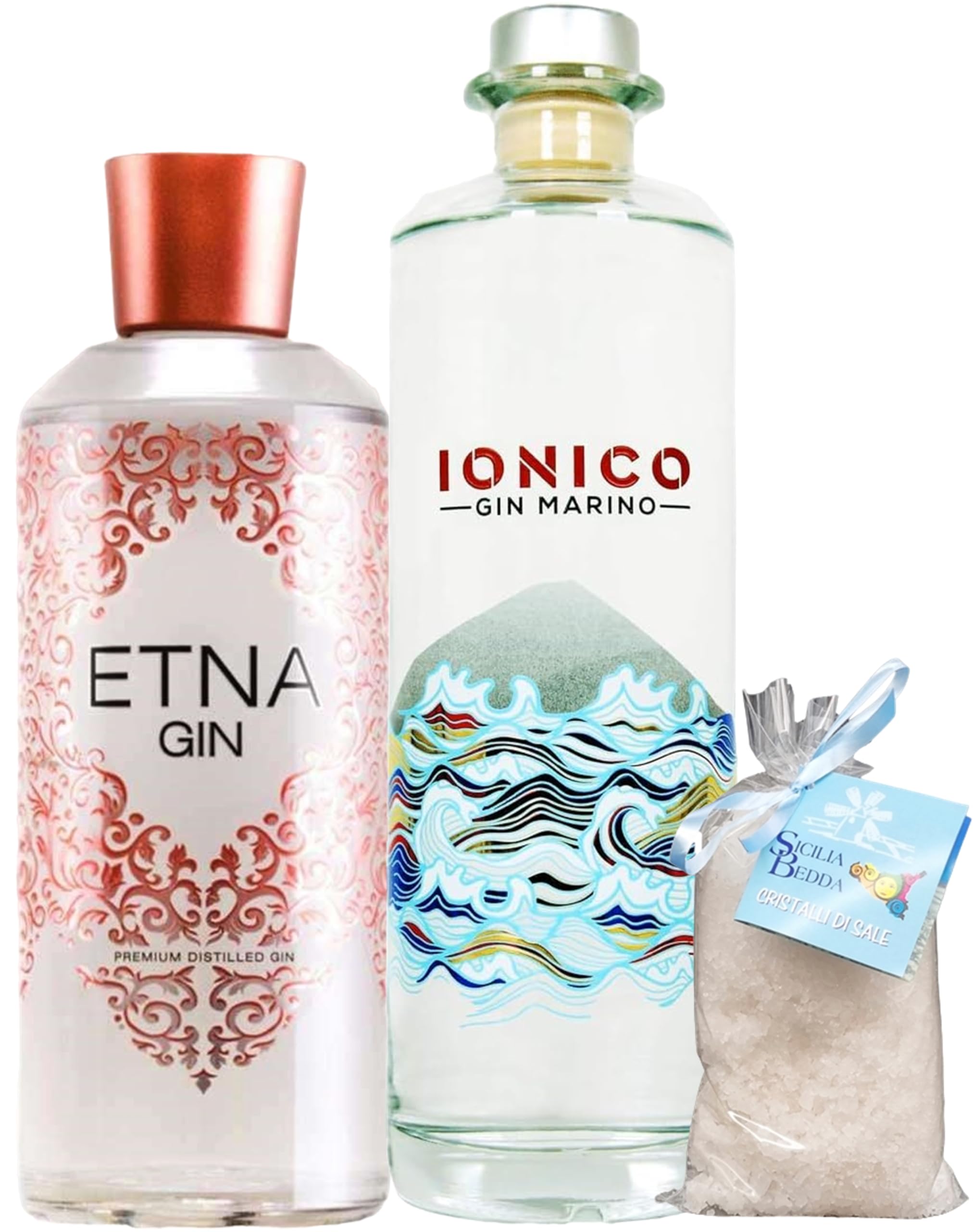 Sicilia Bedda - ETNA GIN e GIN IONICO - con Cristalli di Sale Marino Gr.150 - Gin Siciliani