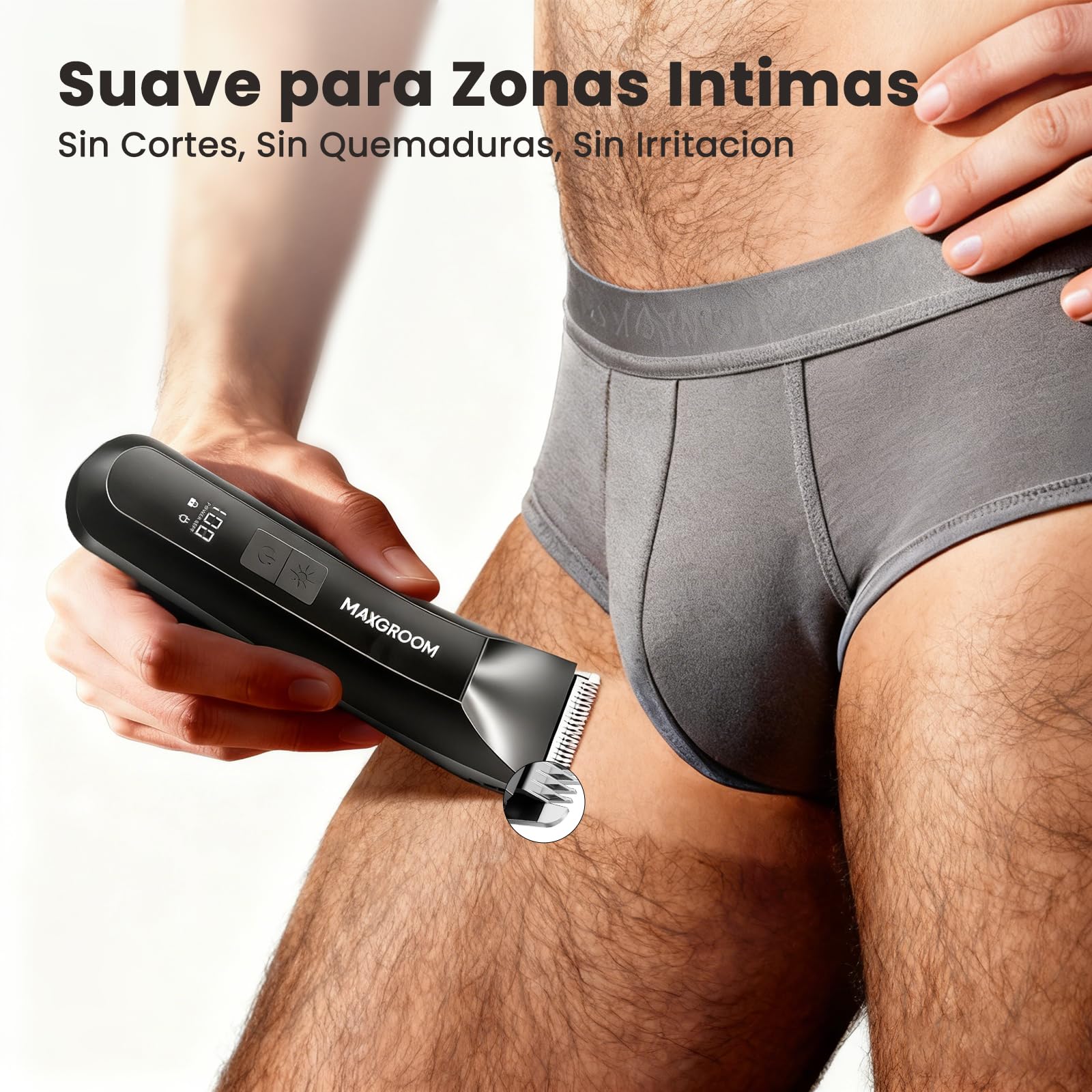 MAXGROOM Afeitadora Corporal Masculina 3 en 1, Depiladora Recargable con Luz LED Precisa, 100% Impermeable, Ideal para Barba, Axilas, Pecho, Piernas y Zonas Íntimas, Incluye Cortapelos Nasal, Negro