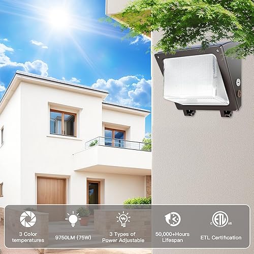 Miniatura 2 de JTT Paquete de 6 luces LED de pared de 75 W60 W45 W, del anochecer al amanecer con fotocélula, 600050004000 K luz diurna IP65 iluminación de