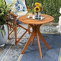 Vista 2 de Tangkula Mesa bistró de madera de eucalipto de 27.5 pulgadas, mesa redonda de madera con base en X, mesa de bistró lateral de café para jardín