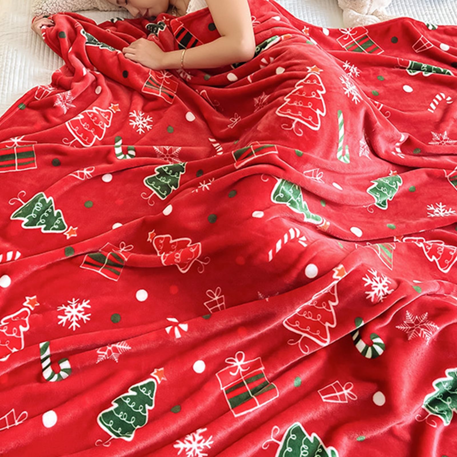 Couverture d'arbre de Noël rouge confortable et lavable pour décoration festive toutes saisons