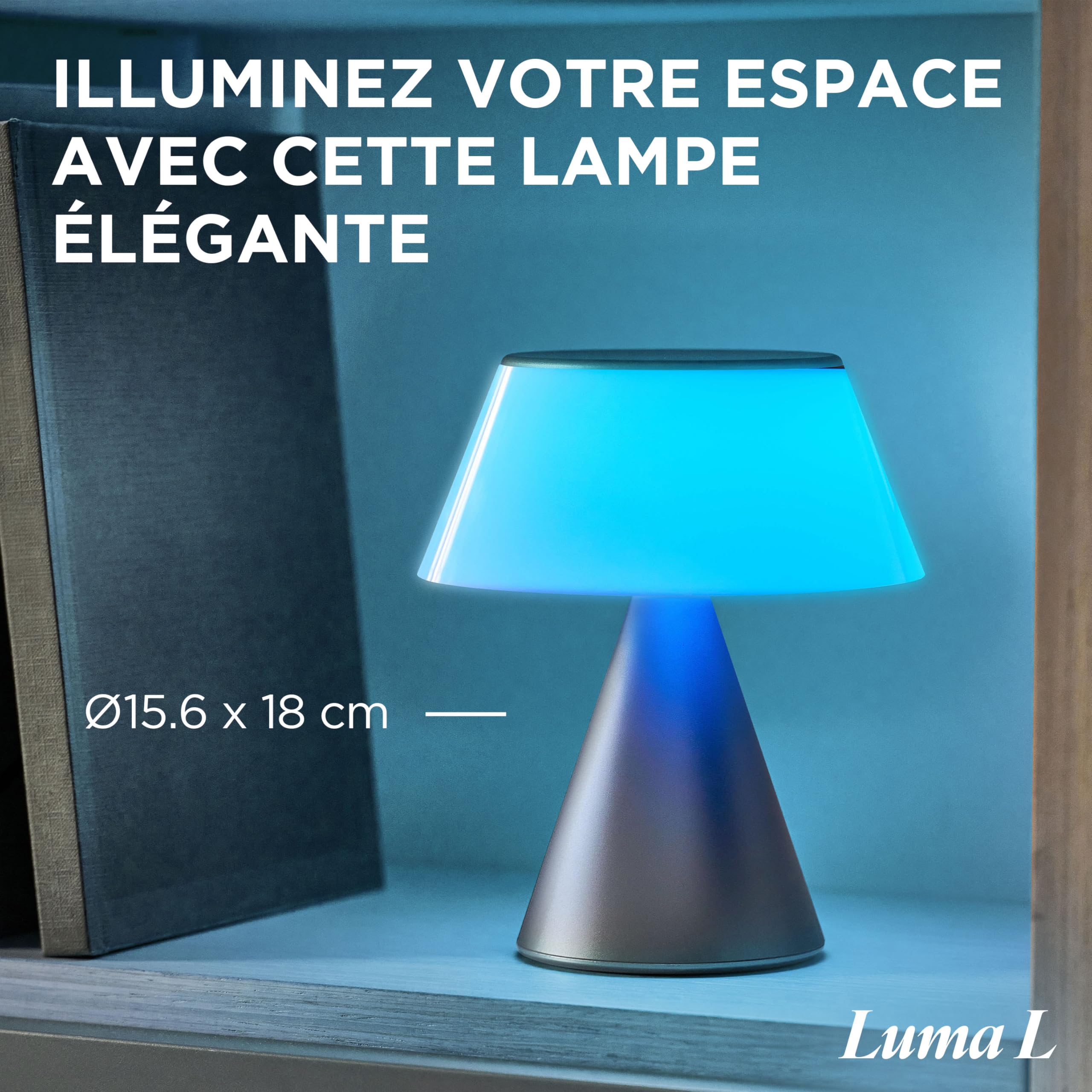 Lexon Lampe De Chevet LED LUMA L, Grande Table Sans Fil Tactile Avec Variateur D Intensite Et Synchronisation Multi Lampes 9 Couleurs Lumiere Rechargeable Alu 1197818656