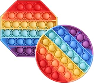 لعبة بوب ات الحسية للتعامل مع الضغط والقلق من باكشي، لعبة دفع وفقع الفقاعات لتحسين التركيز، للاحتياجات الخاصة والتوحد، وللأطفال، والفتيات، والاولاد عبوة من قطعتين (الوان قوس قزح بشكل دائرة وثماني)