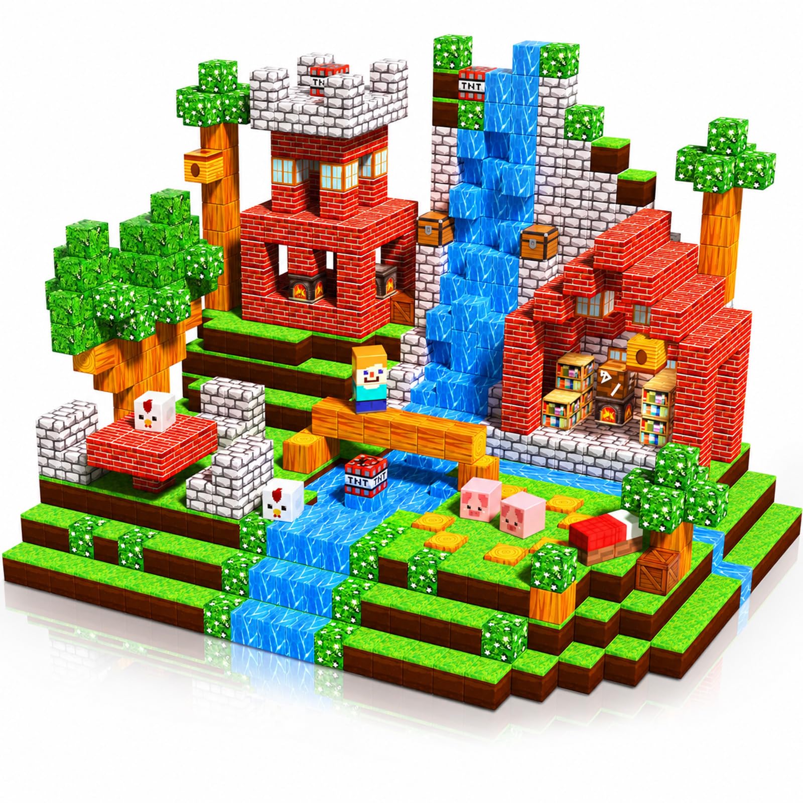 Costruzioni Magnetiche per Bambini 100 Pezzi Giocattoli Magnetici Creativi | Blocchi Magnetici con Tema Prateria, Cubi Magnetici per Bambini Montessori da 3+ Anni, Magnetic Building Blocks Regali STEM