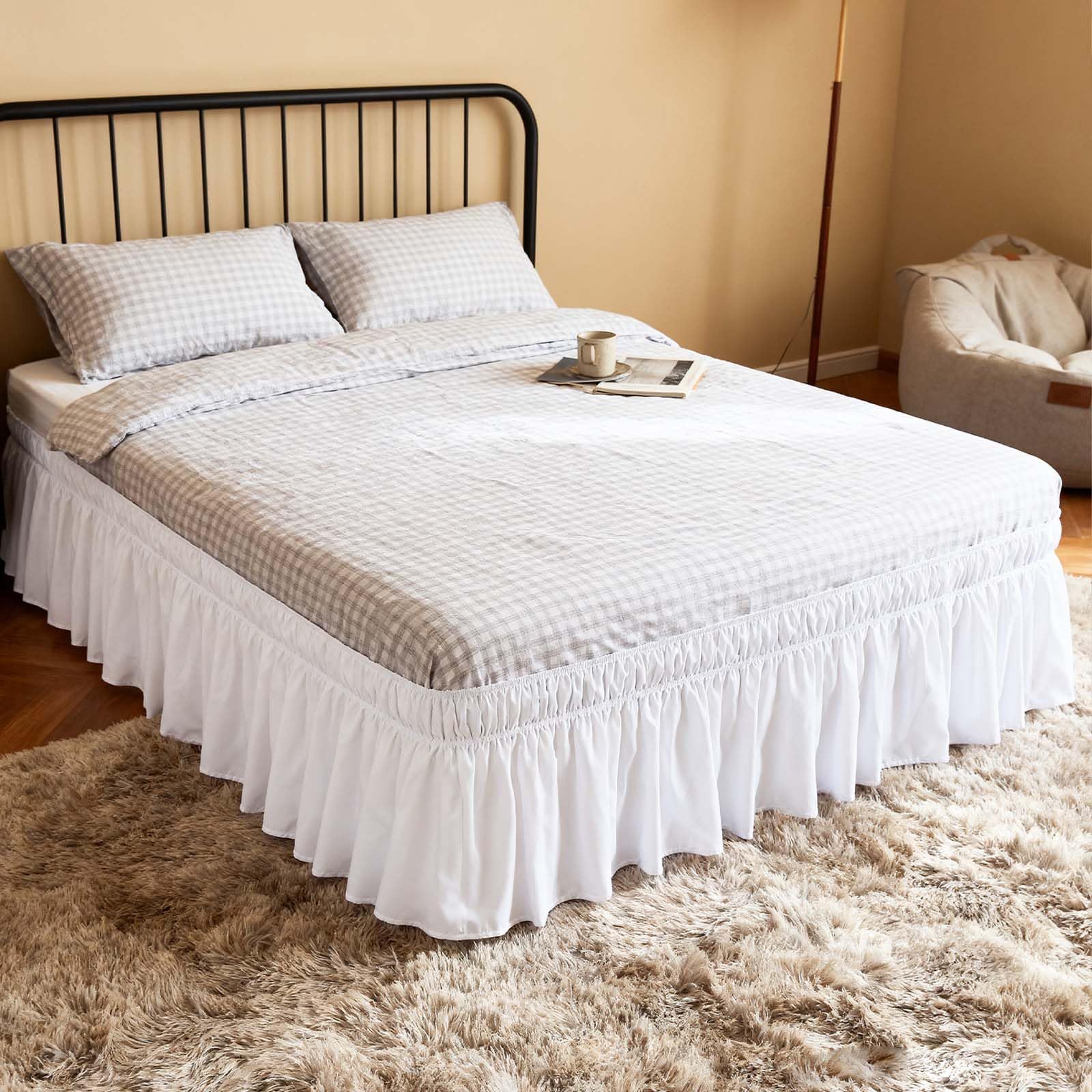 Gonna da Letto,203*153*40 cm,Gonna da letto con volant,Gonna da Letto Elasticizzata,Elastico Avvolgente mantovane Giroletto,Gonna da Letto con volant antipolvere,con orlo,adatto per letto matrimoniale