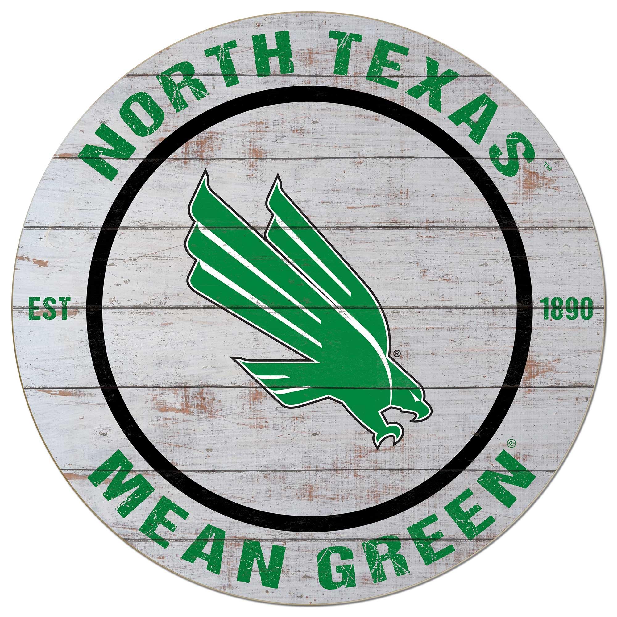 KH Sports Fan North Texas Mean Green Weathered Kreisschild, 50,8 x 50,8 cm, Mean Green Decor für Schlafsaal, Fanhöhle, Wohnzimmer; zeigen Sie Ihren Teamgeist mit dieser Wandkunst aus Nordtexas Mean