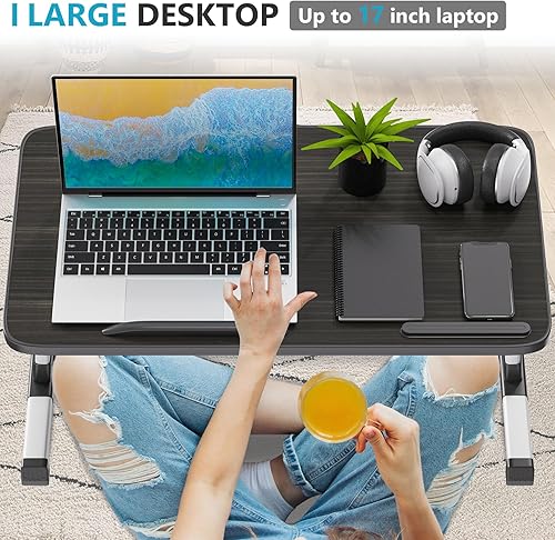 Miniatura 15 de Slendor Escritorio para laptop, soporte ajustable para laptop, mesa de cama plegable, escritorio de regazo portátil, soporte plegable para cuaderno