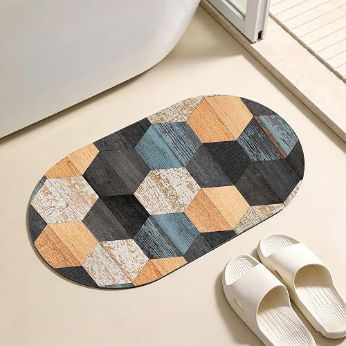 YNXTYB Bathroom Rug Mat Colorful Weathered Hexagonal Wood Oval Bath Mat Doormat 