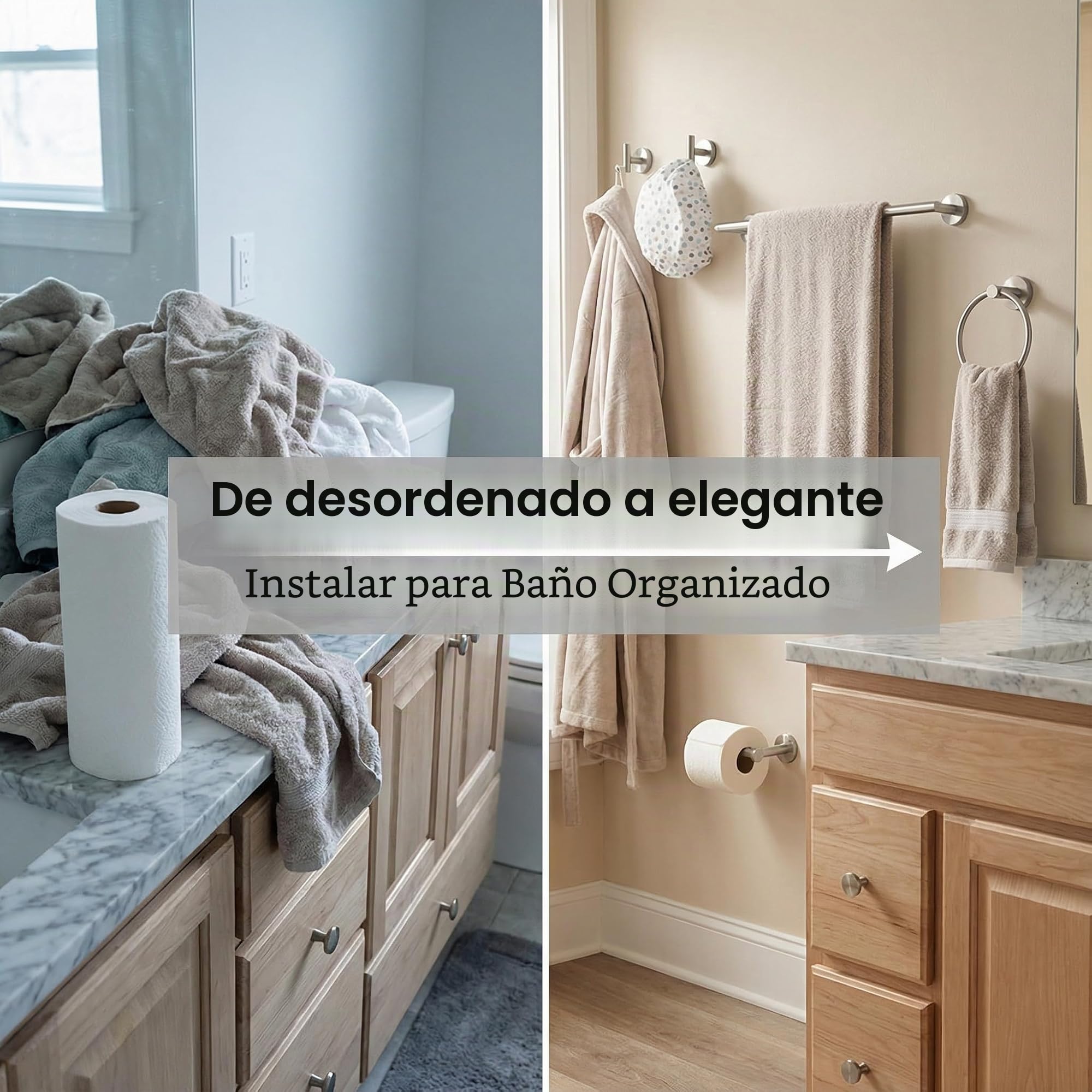 Níquel Cepillado Juego de 5 Piezas SUS304 Acero Inoxidable Toallero Barra de 60 cm Toallero Anillo Gancho Albornoz Montaje en Pared Accesorios de Baño para Baño Moderno