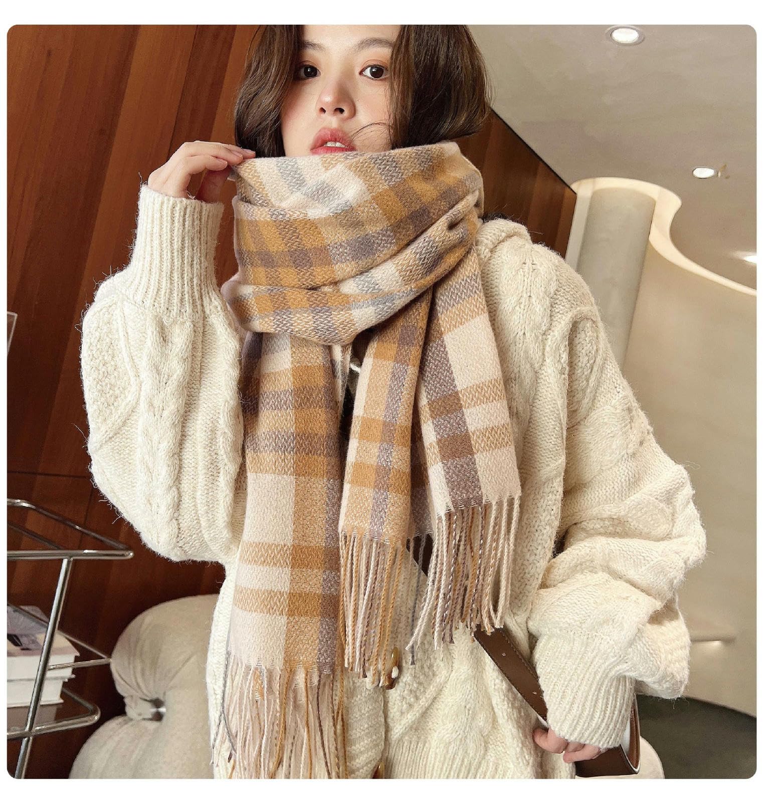 Sciarpa Donna Sciarpa da Donne Addensata di Medio-Lunghezza Dolce Dolce Imitazione Calda Imitazione in Cashmere Sciarl A Squarciale per Scialle Femmina-cammello-68 * 180 Cm