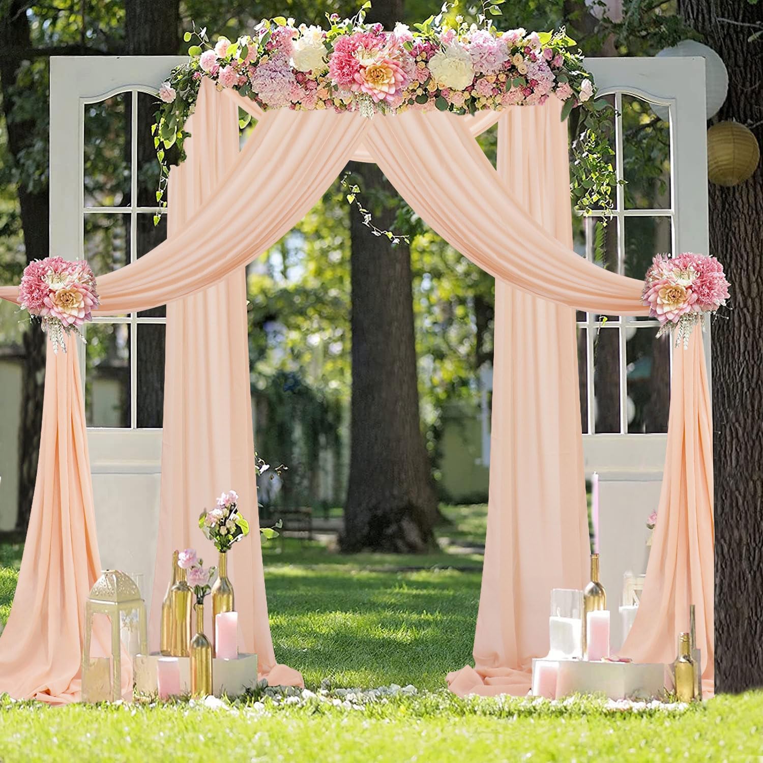 FUHSY Peach Wedding Arch Drapes 2 Panels 20FT Wedding Arch Draping Fabric Chiffon Fabric Drapery Arch Decorations for Ceremony Wedding Backdrops for Reception Bridal Archway Ceiling Drapes Swag Decor 29"W x 240"L (Pack of 2) Peach