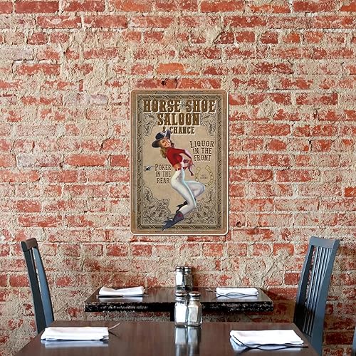 Miniatura 5 de Cartel de metal pinup de vaquera, letrero de metal de herradura y oportunidad, letrero de metal para garaje para hombre, cueva, bar, garaje,