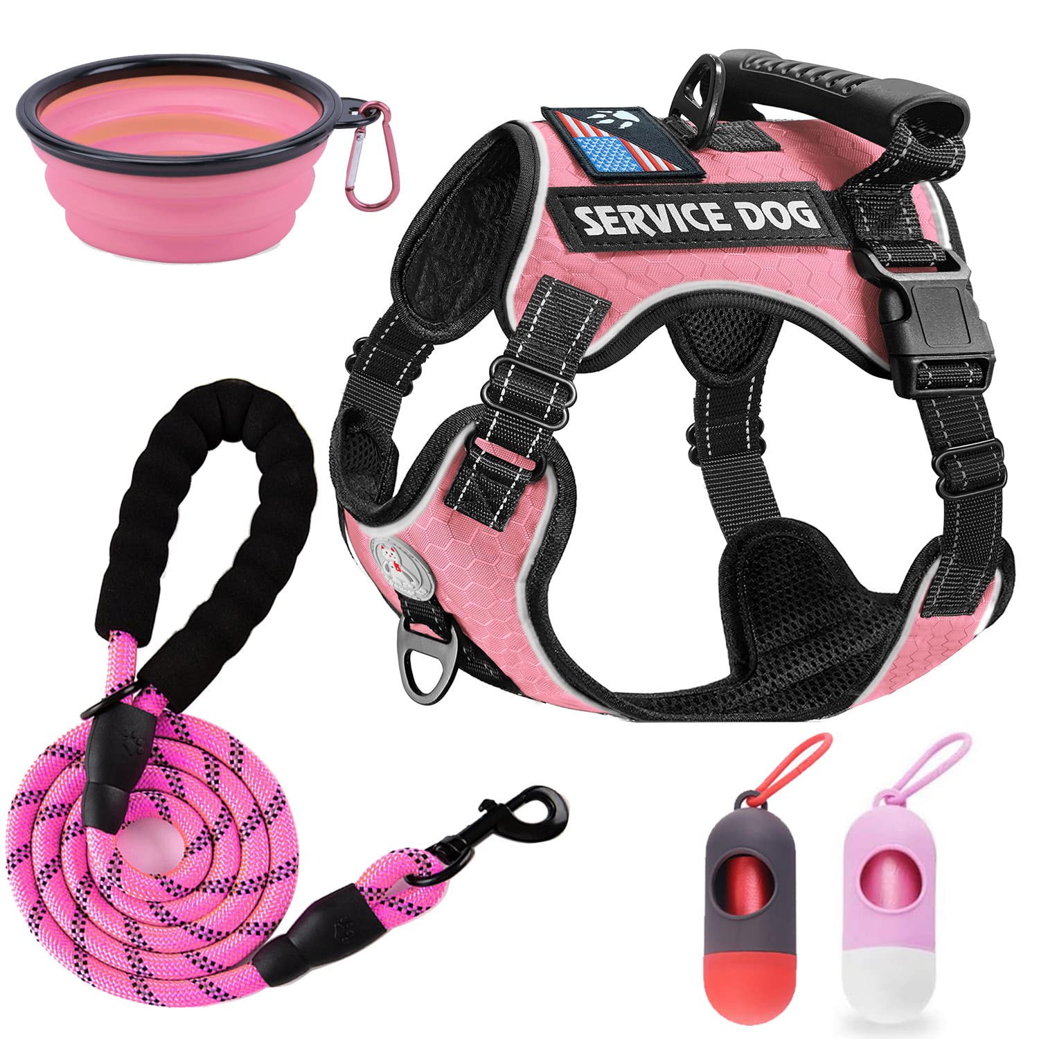 Cymiler Service Dog Vest,No-Pull Dog Harness and Leash Set,Adjustable Oxford Reflective Service Dog Vest Harness with Handle for Outdoor Walking