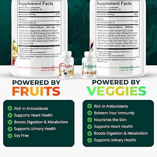 Miniatura 3 de Fruits and Veggies - Suplemento alimenticio integral con superalimentos, frutas y verduras, 100 % diario completo natural, relleno de vitaminas y
