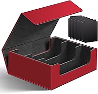 Vista 1 de Homthy Funda de cuero con cierre magnético para tarjetas de intercambio, caja de almacenamiento de tarjetas mágicas para MTG TCG y tarjetas Rojo