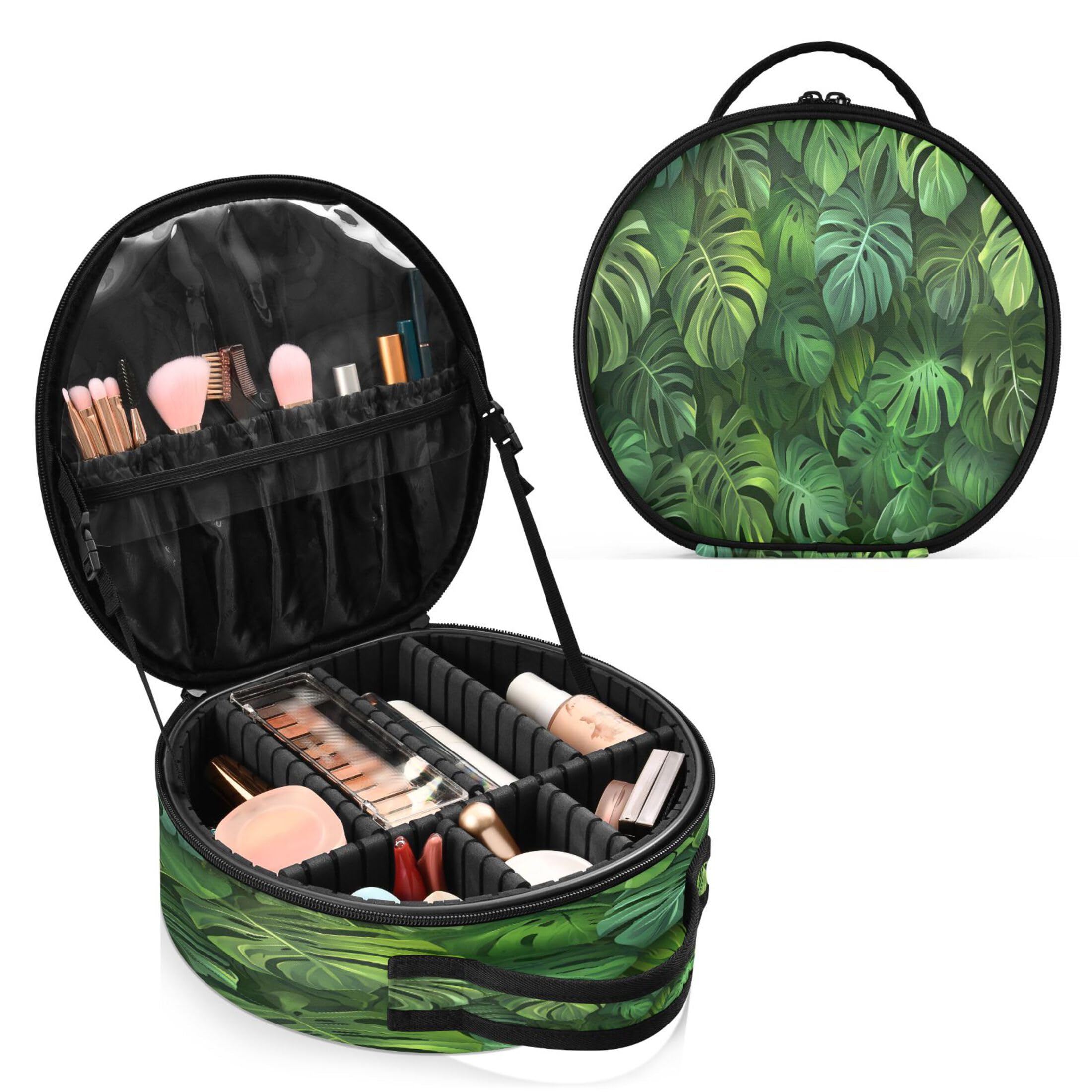 Takiito Tropical Plant Travel Makeup Case Portable Makeup Box Artist Cosmetic Case Organizer With Adjustable Dividers