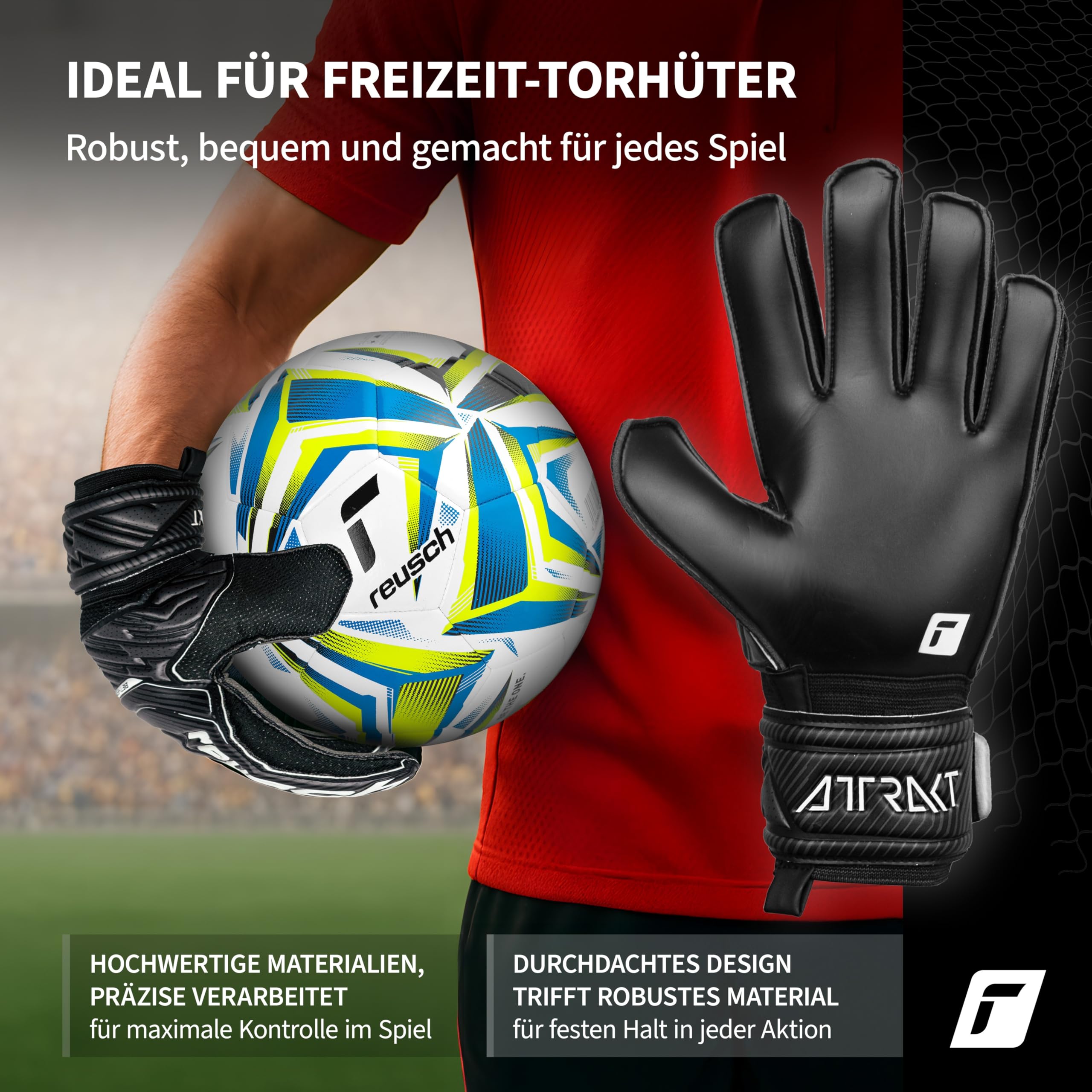 Reusch Torwarthandschuhe Herren Erwachsene | robuster Grip, stabile Passform & Starke Ballkontrolle | für Training & Spiel | Kunstrasen, Naturrasen & Hartplatz | Größe 7,5-11 | Attrakt Solid