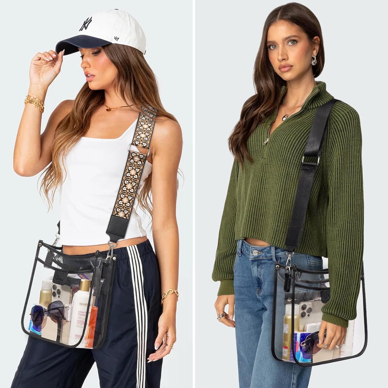 3 Pockets Large Clear Bag for Stadium Events with 2 Long Straps Purse for Women Crossbody Bag Concert Stadium Approved | 3 Pockets, Large, Stadium Events, 2 Long Straps, Concert, Stadium Approved