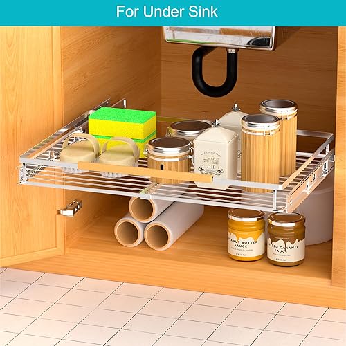 Miniatura 5 de iPEGTOP Organizador de cajones de gabinete extraíble estantes deslizantes extensibles de despensa almacenamiento resistente para cocina baño ancho
