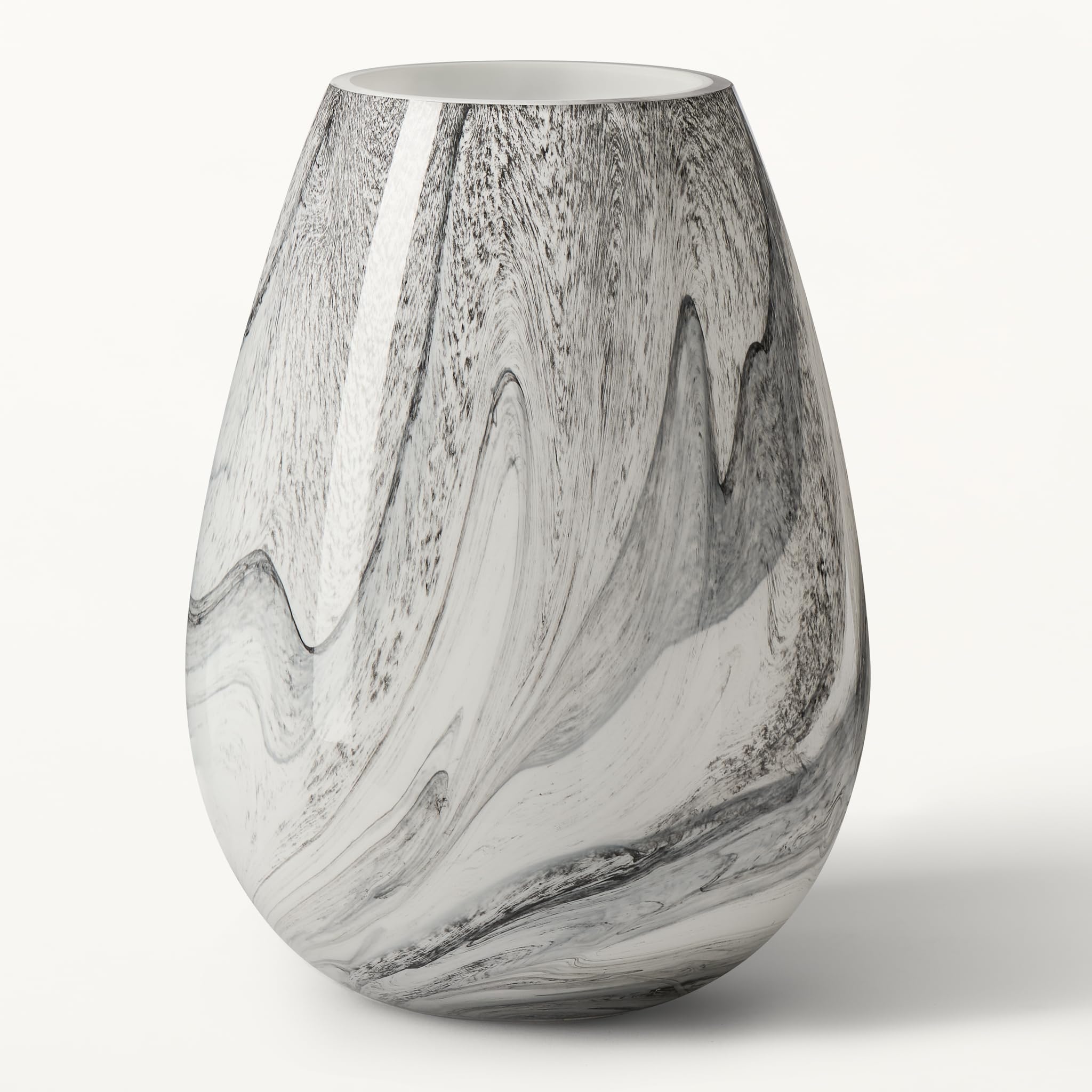 Torre & Tagus Marble Ink Glass Vase with Black and White Swirl Design, Unique Handblown Bullet Vase for Flowers & Stems, Modern Home Decor Centerpiece for Living Room, Entryway, Bedroom (9.5" Height)