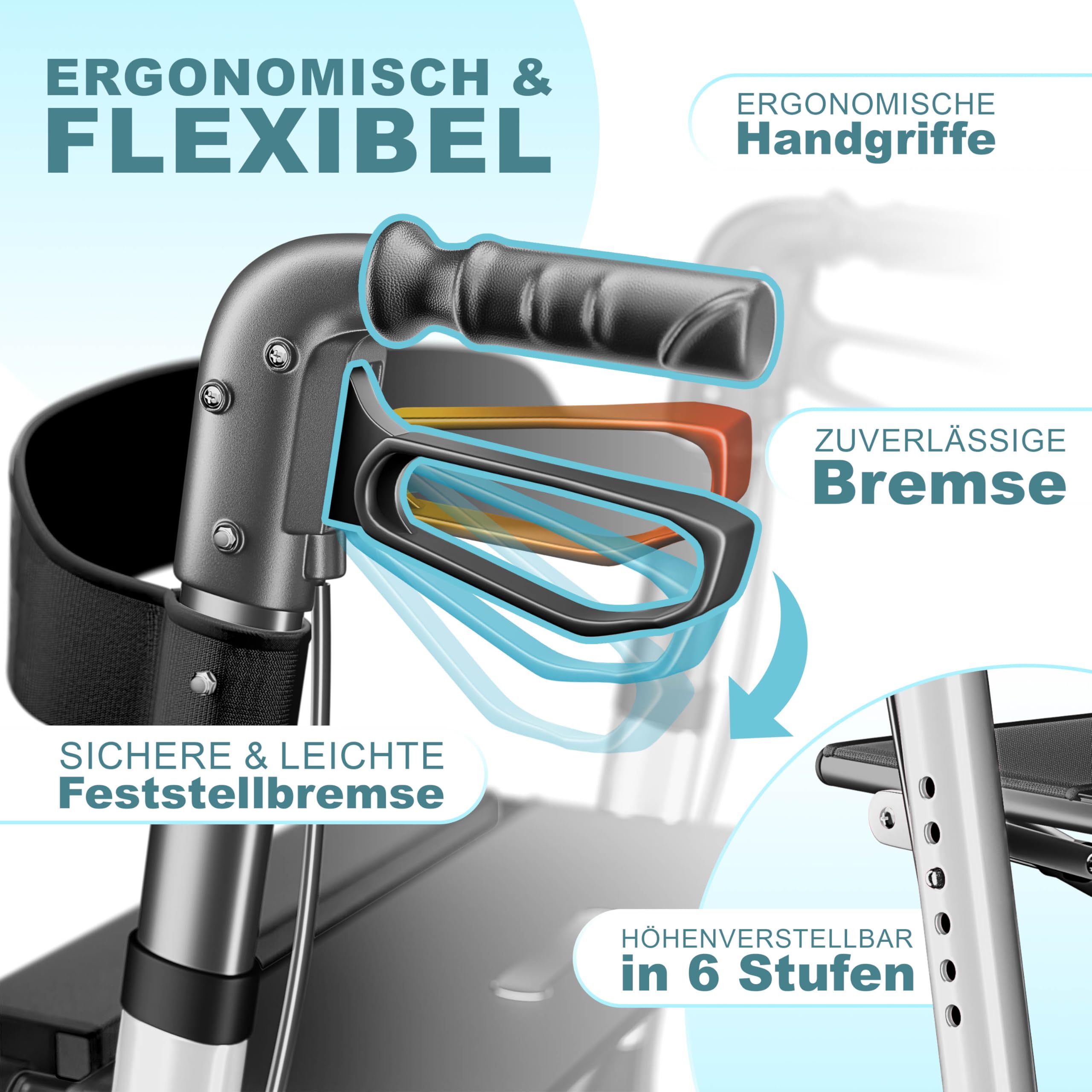 KESSER Leichtgewicht Rollator faltbar mit Sitz, Griff, Tasche, schmal für Senioren Wohnung, Klappbar, Höhenverstellbar, Reflektoren | All Gelände Reifen Indoor-& Outdoor, Gehhilfe, Laufhilfe, Schwarz