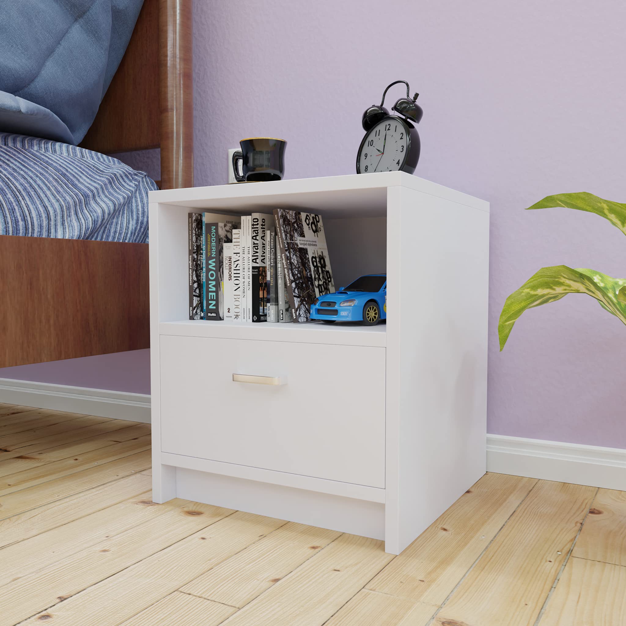 VIKI Bedside Table(Frosty white, Engineered wood, Suede finish) PUVIK-image-15