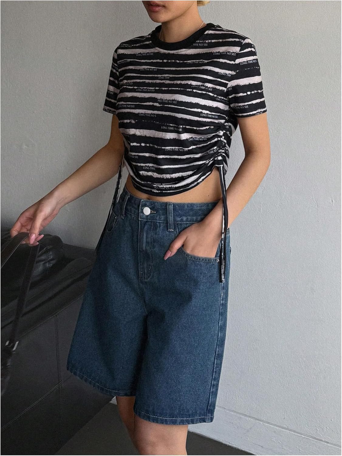 SHENHE Women's Bermuda Jorts Baggy Jean Shorts Mid Waisted Wide Leg Bow Denim Shorts - Image 3