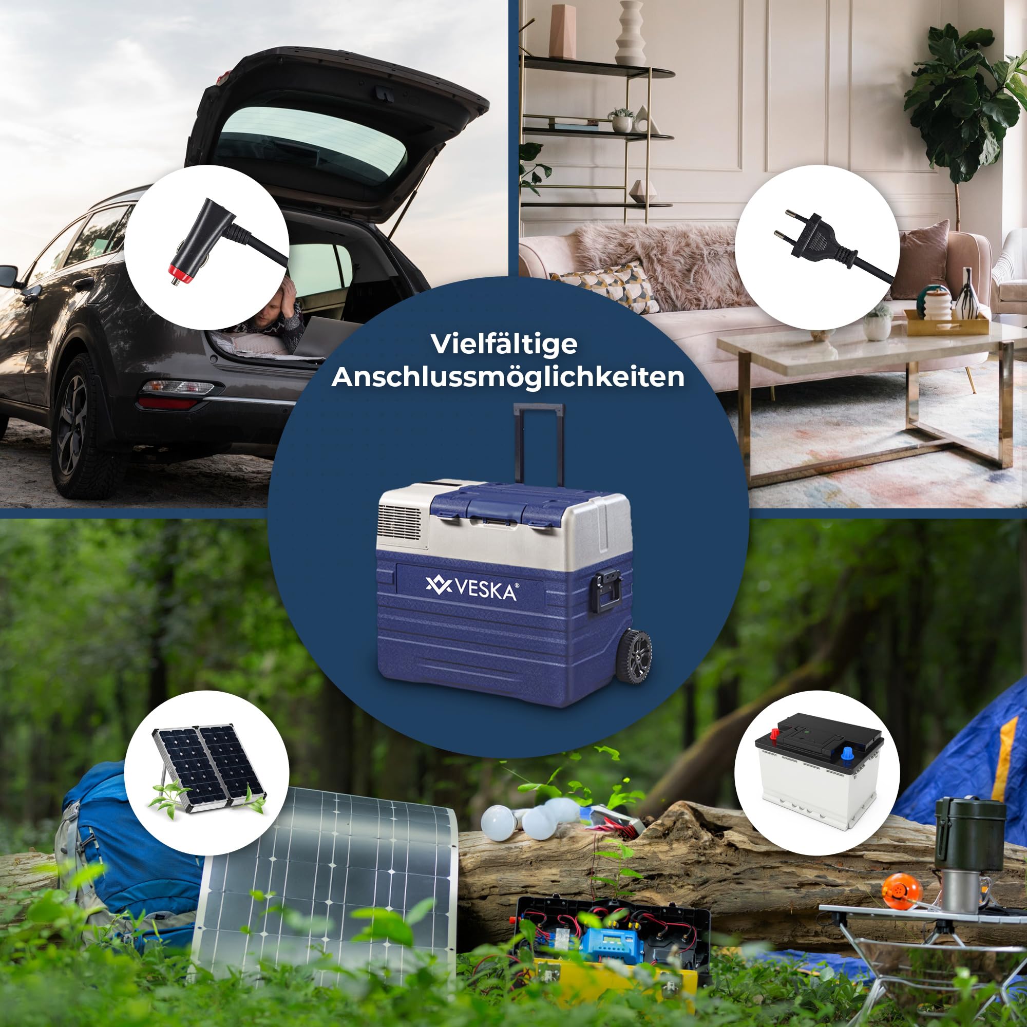 Kompressor Kühlbox elektrisch, Gefriertruhe mit APP-Steuerung, USB-Anschluss, 12/24V, 230V, Räder, transportabler Kühlschrank, Kühltruhe, Gefrierbox bis -20 °C für Auto, LKW, Boot (42L - blau)