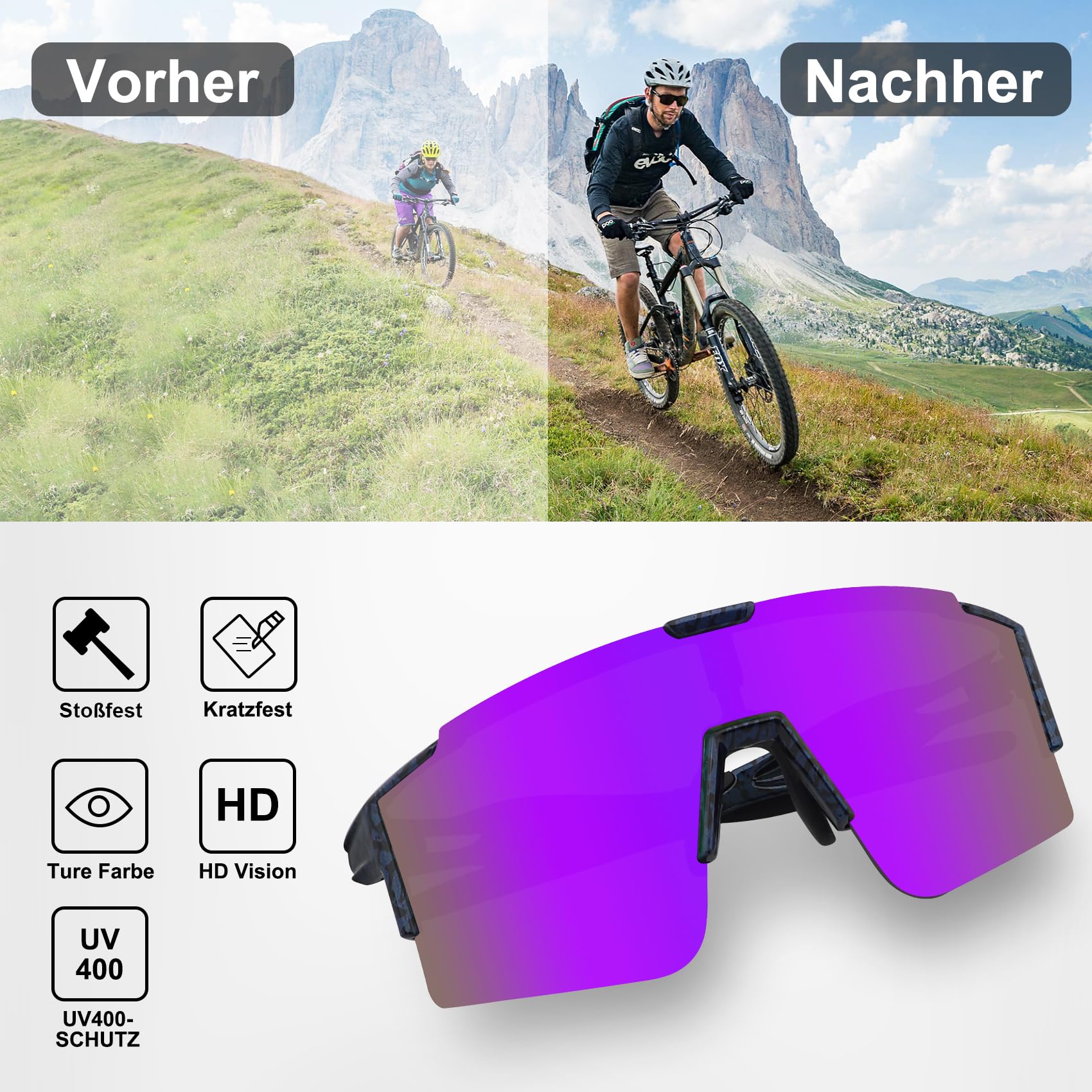 DUDUKING Gafas de sol de ciclismo para hombre y mujer, impresión por transferencia de agua, gafas deportivas para deportes al aire libre, ciclismo, correr, golf, protección UV 400, gafas de béisbol