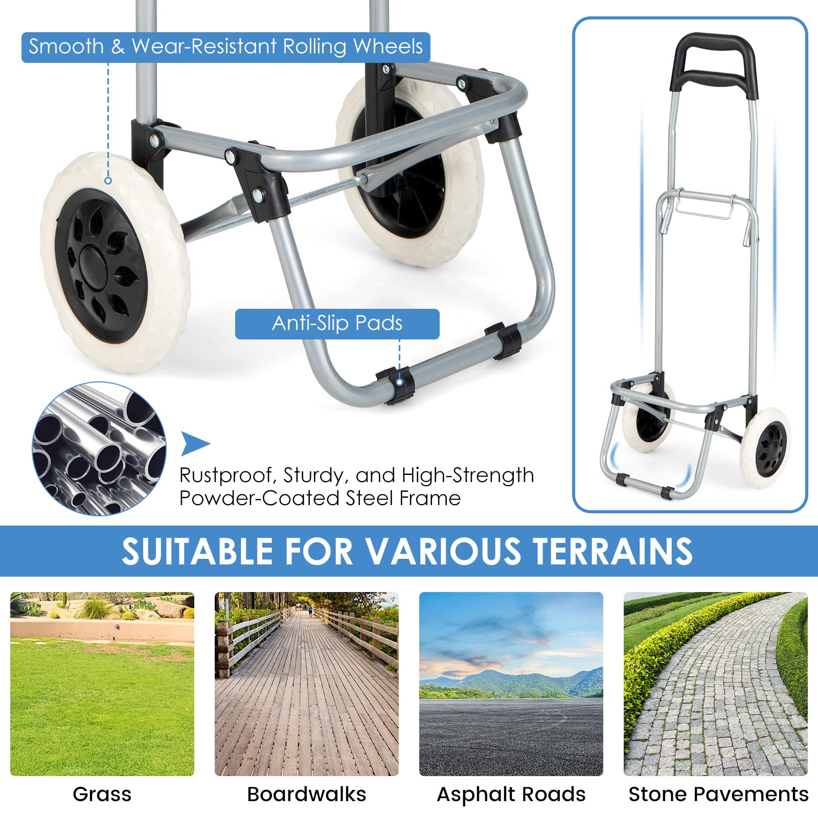 Giantex Foldable Shopping Cart With Removable Bag - Heavy Duty Grocery Trolley With Wheels For Apartment & Travel