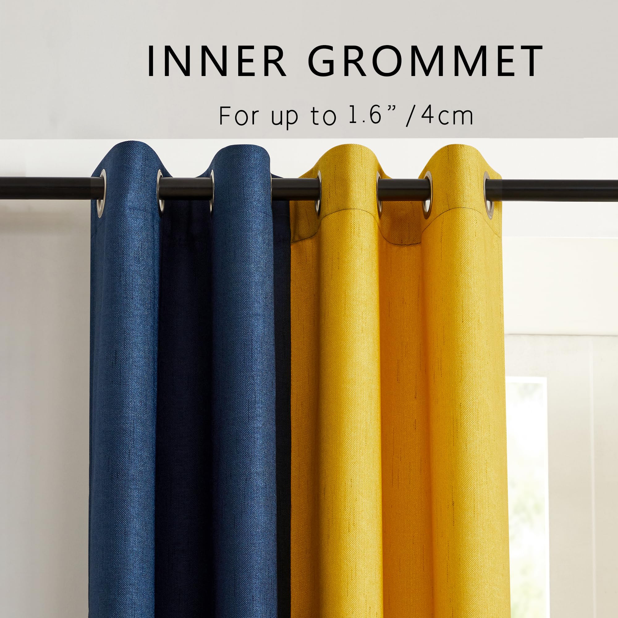 PRIMROSE Navy Blue Yellow Linen Curtains 108 inch Long for Living Room Set of 2 Panels Blackout Thermal Insulated Room Darkening Ombre Curtains Window Drapes for Bedroom Grommet - Image 2