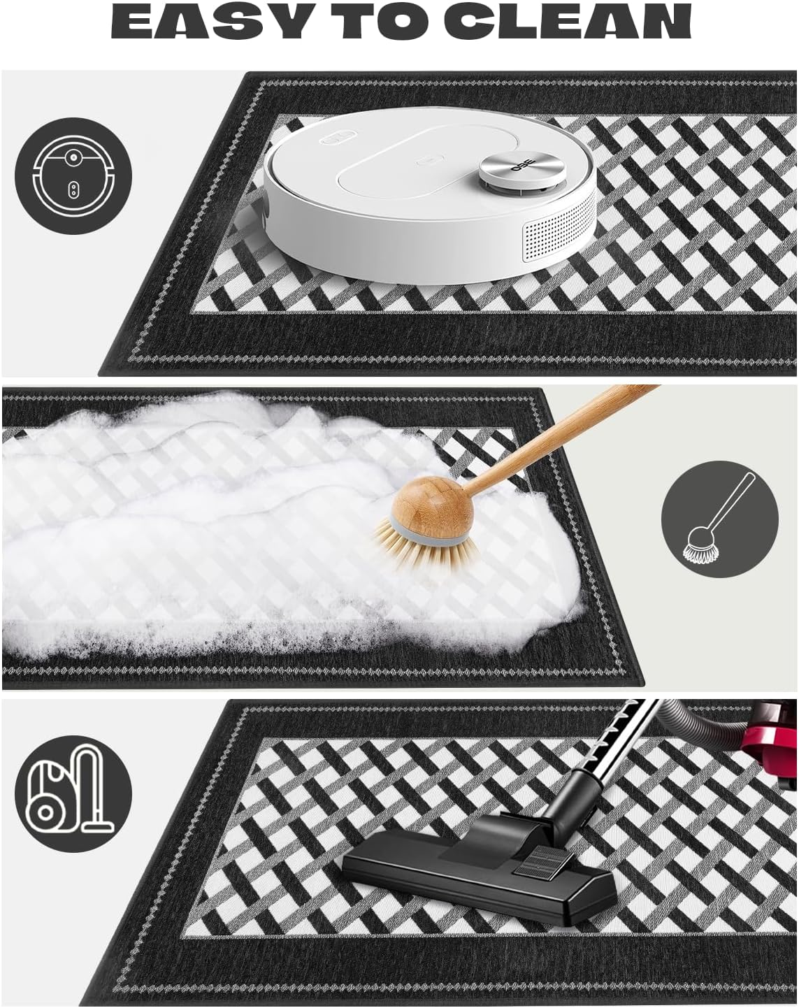Hargiis Non Slip Mats for Kitchen Floor, Kitchen Mat Machine Washable Buffalo Plaid Kitchen Rugs Washable for a Stylish and Comfortable Kitchen (Plaid Black, 32" x 20")
