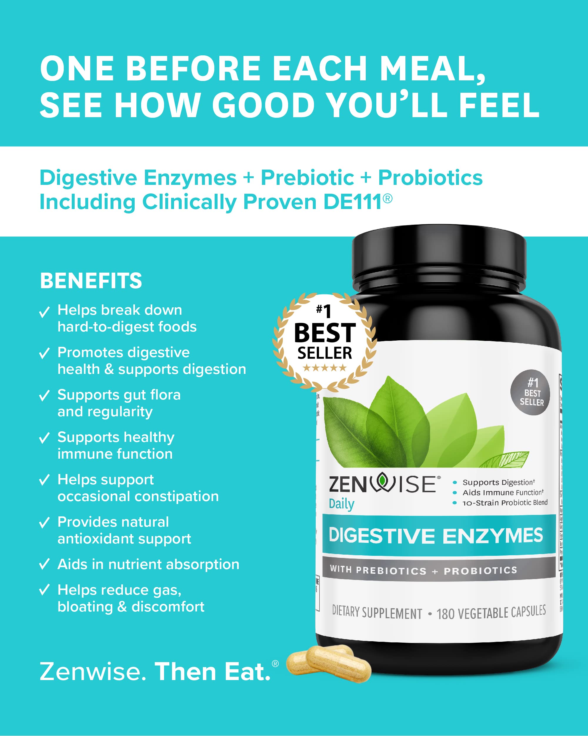 Zenwise Digestive Enzymes Plus Prebiotics & Probiotics Supplement, 180