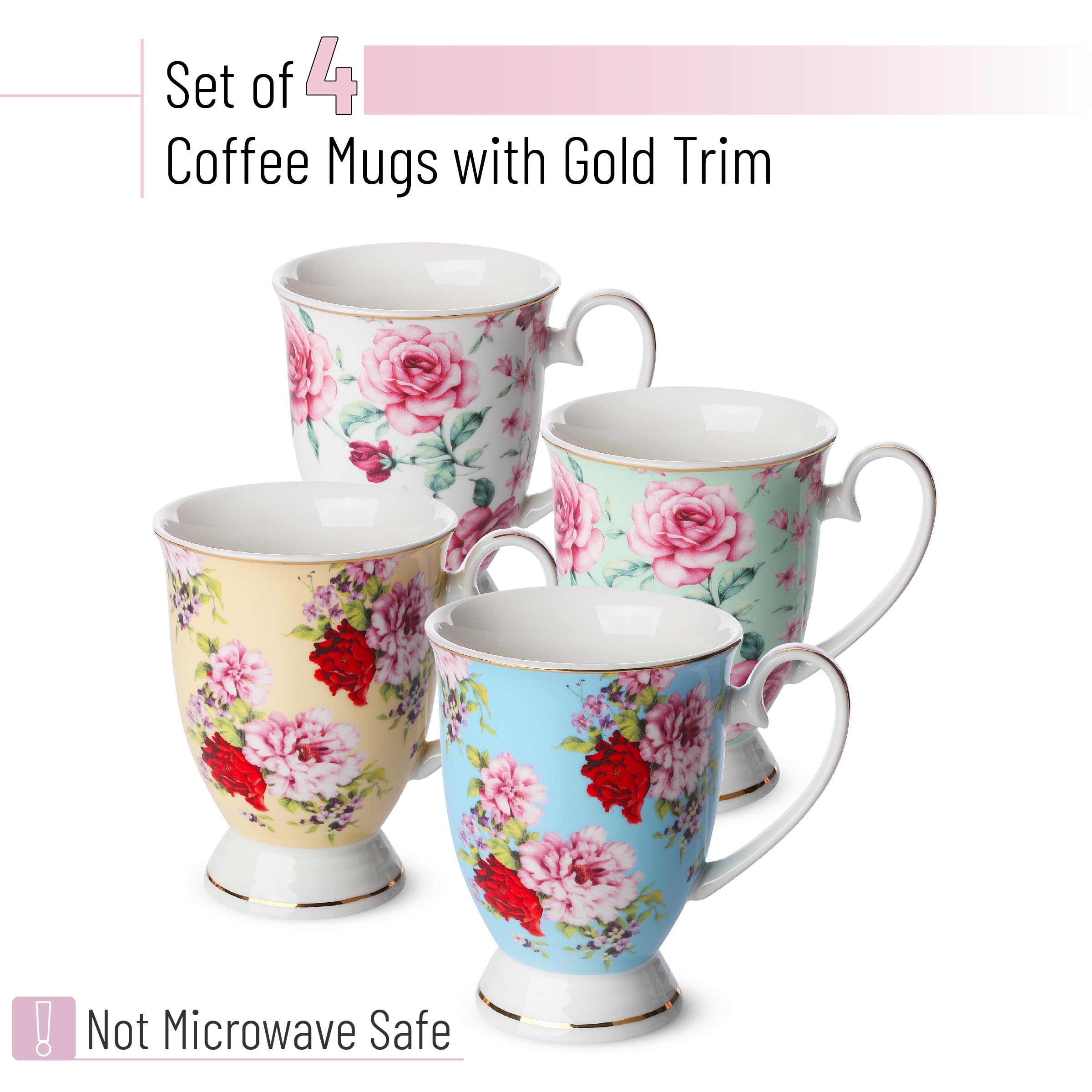 Amazon.com: BTaT- Large Coffee Mugs, 12 oz, Set of 4, Floral Mugs for  Coffee Cups Set, Porcelain Bone China, Tea Mug, : Home & Kitchen