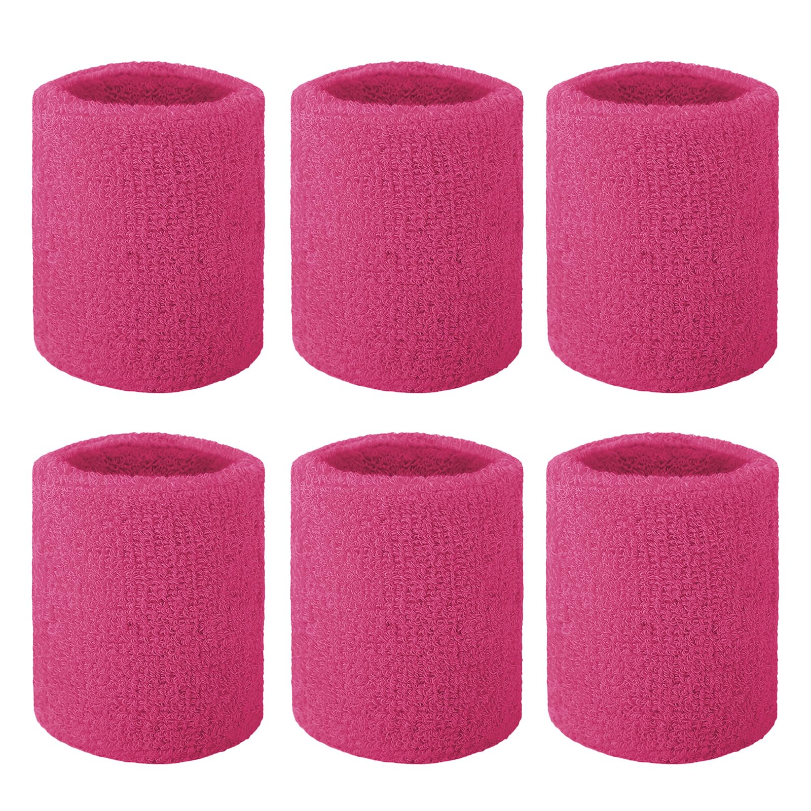 TOPTIE 6 Pcs Hot Pink Wrist Sweatbands Sports Wristband for Tennis Football Terry Cotton Absorbent Arm Sweatband for Tennis Basketball 3-1/8 Inch