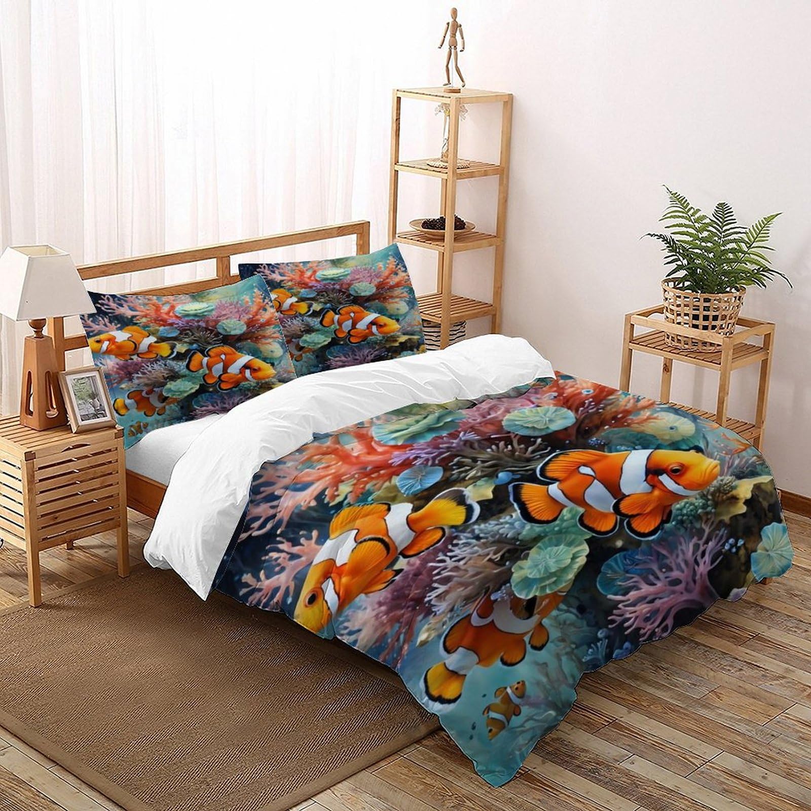 Housse de couette dessin animé 135x200 parure de lit animal 2 pièces en microfibre avec taie d'oreiller
