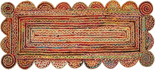 Yute Chindi Rug - Alfombra rectangular de 2.5 x 6 pies, color natural, alfombra trenzada de yute festoneado, alfombra reversible trenzada de campo disponible en Yaxa Venezuela