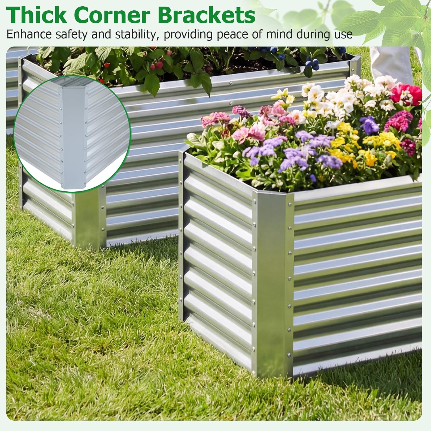 Giantex 2 Pack 4 x 2 x 2 FT Galvanized Raised Garden Bed, Rectangular Metal Planter Box with Open-Ended Base for Sapling Vegetable Flower Fruit, Outdoor Plant Container Kit for Patio & Lawn, Sliver
