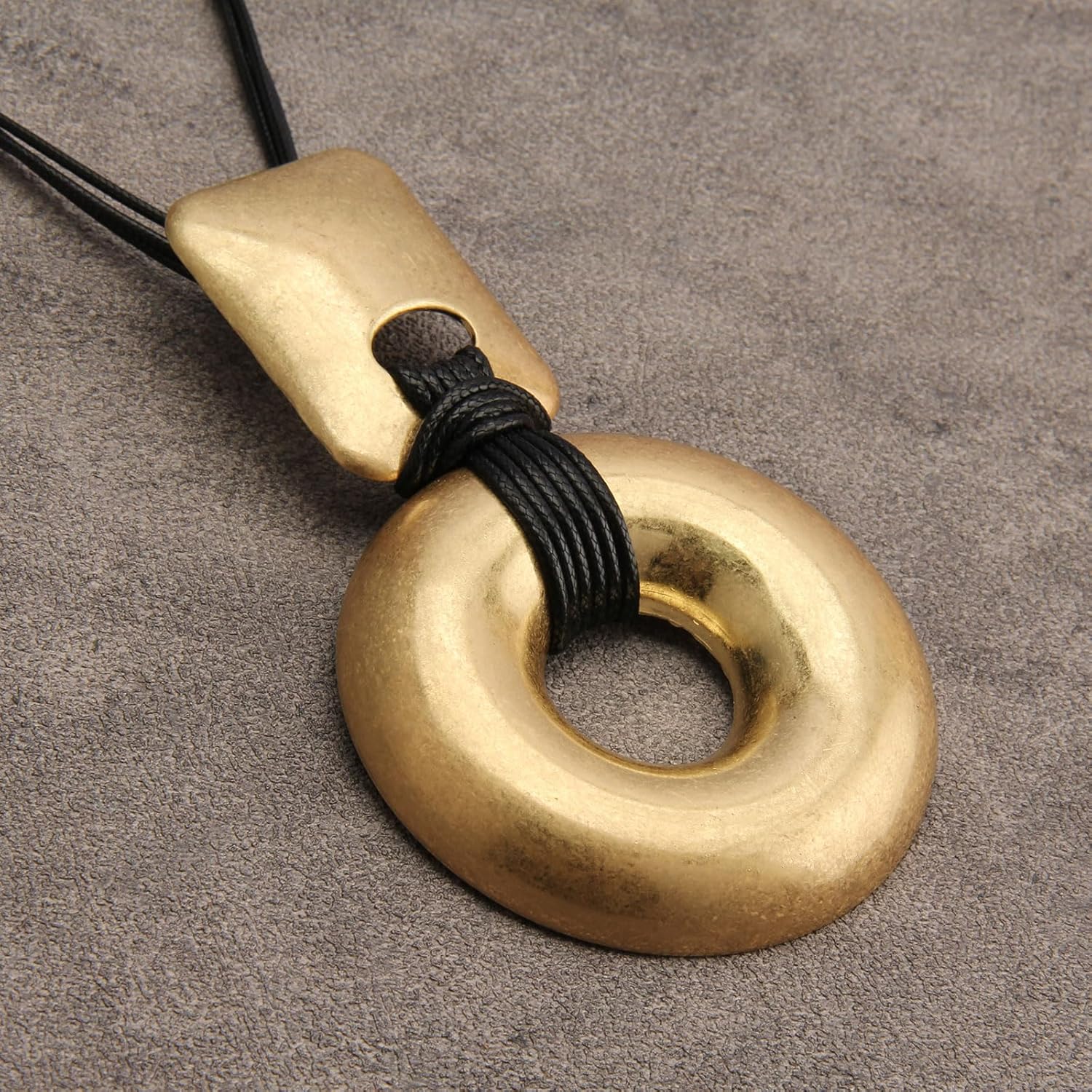 Boho Necklaces for Women Chunky Circle Necklace Layered Boho Circle Leather Choker Necklace Long Vintage Necklaces Bohemian Jewlery Gifts - Image 2