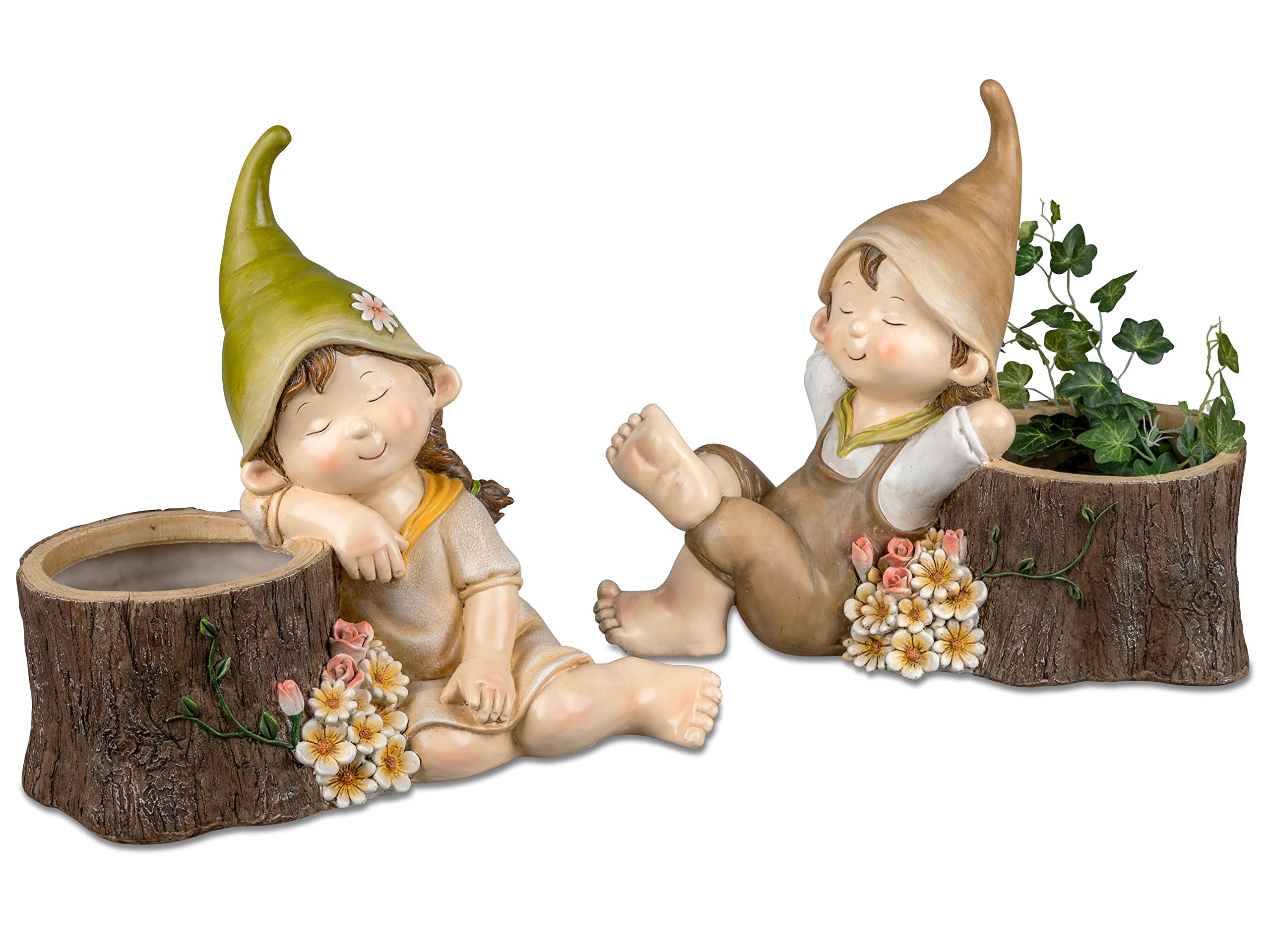 formano Sommerkinder Gartenfiguren mit Blumenkübel sitzend 33 cm hoch im 2er Set Felix und Suse 739