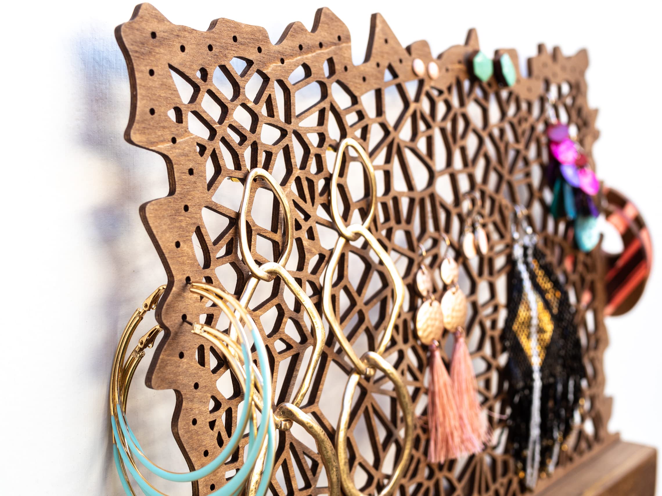 Handgemachter Schmuckhalter für die Wand mit Haken - Schmuckaufbewahrung für Ohrringe Ohrstecker Halsketten Armbänder Stecker Ketten
