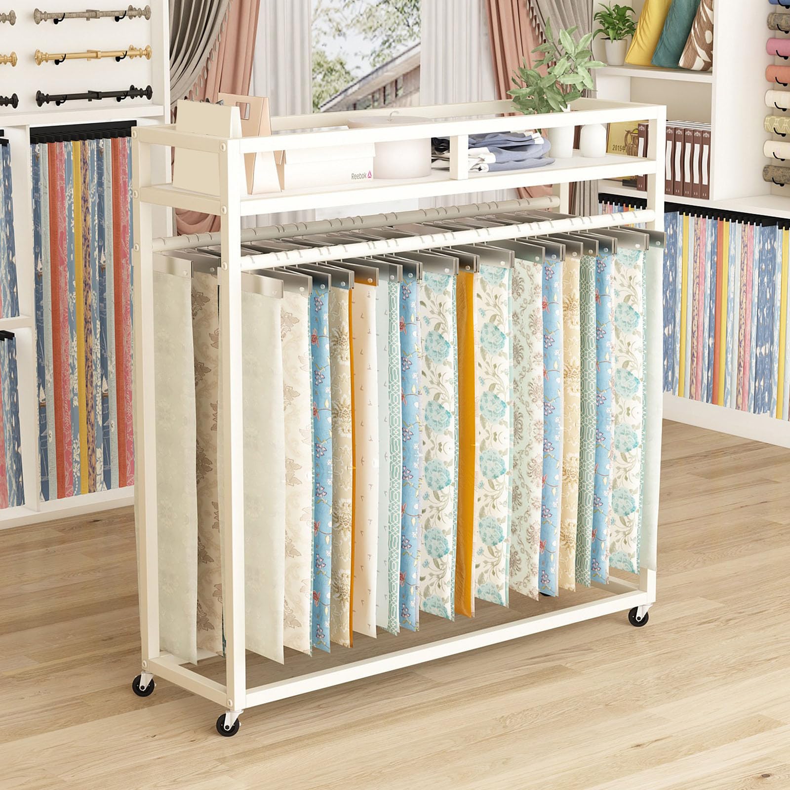 Présentoir d'échantillons de tissu mobile pour rideaux et cartes de couleur