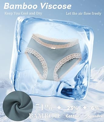 ANLIQI Womens Underwear Lace Trim Hipster Panties Pack Soft Moisture Wicking Cotton Bikini Briefs Cool Undies Underpants