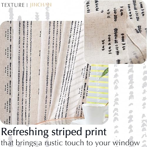 Miniatura 6 de jinchan Cortina bohemia de lino para cocina de 36 pulgadas, diseño geométrico a rayas, filtran la luz, estilo rústico, para baño y autocaravana, 1