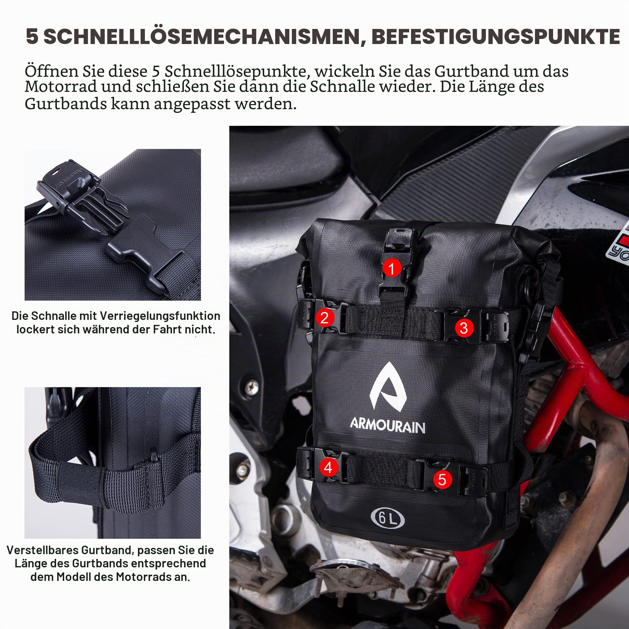 Sturzbügeltasche Motorrad, 12L(6x2) Motorrad Gepäcktasche Motorradgepäck Taschen für Sturzbügel Motorrads Gepäck Wasserdicht hat Schultergurt Wasserdicht Hecktasche für Moto ATV（TPU