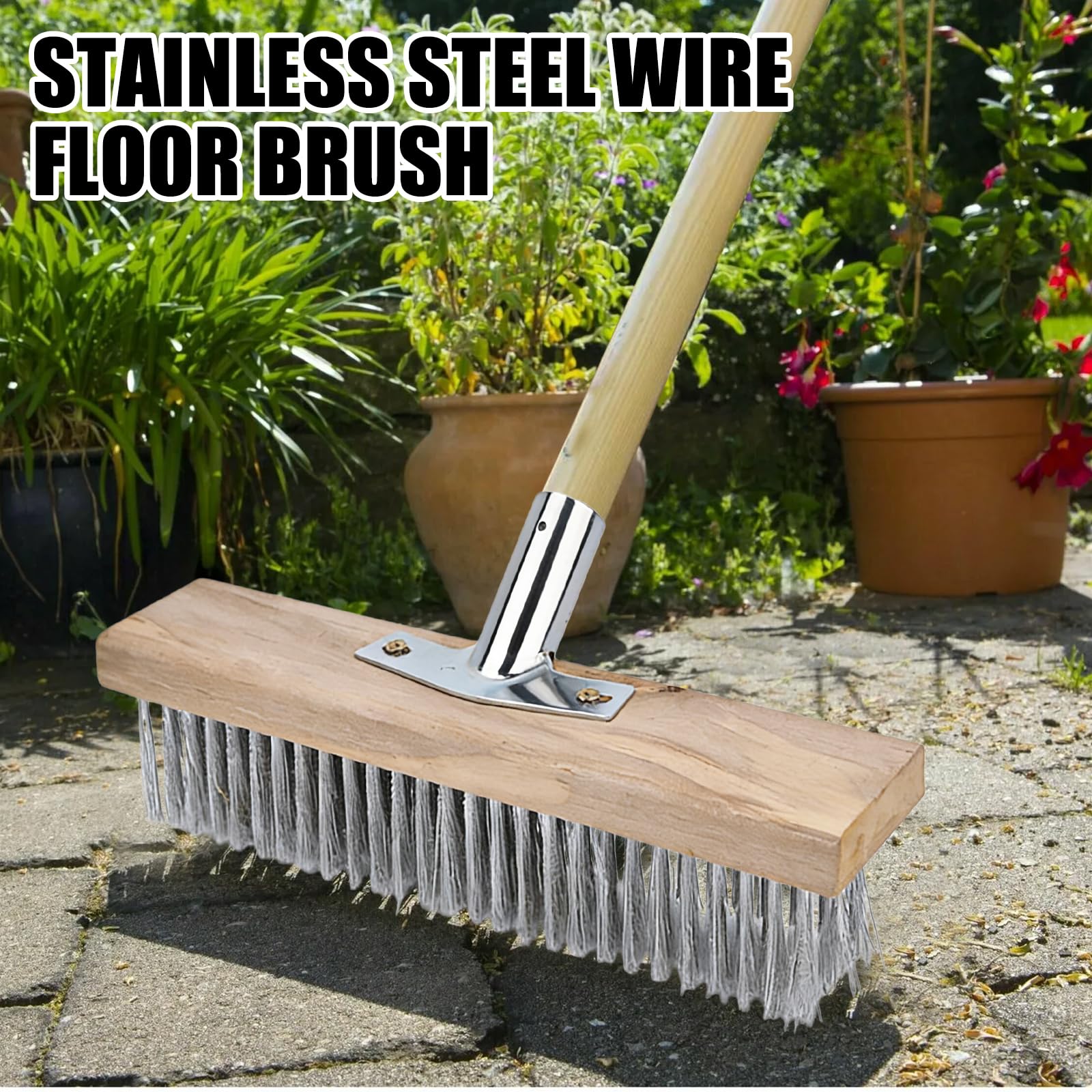 Lot de 2 balais métalliques PRITOK de 30 cm - Balai métallique - Balai en acier inoxydable - Balai métallique en acier inoxydable avec poils métalliques robustes pour terrasses, terrasses et jardins