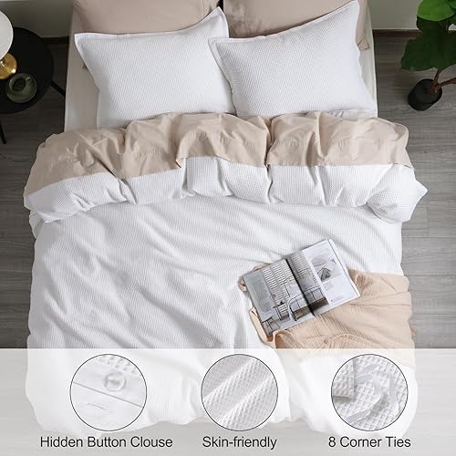 Miniatura 5 de PHF Juego de funda de edredón de mezcla de algodón ultra suave, cómodo, transpirable y decorativo, con fundas de almohada, 104 x 90 pulgadas, color