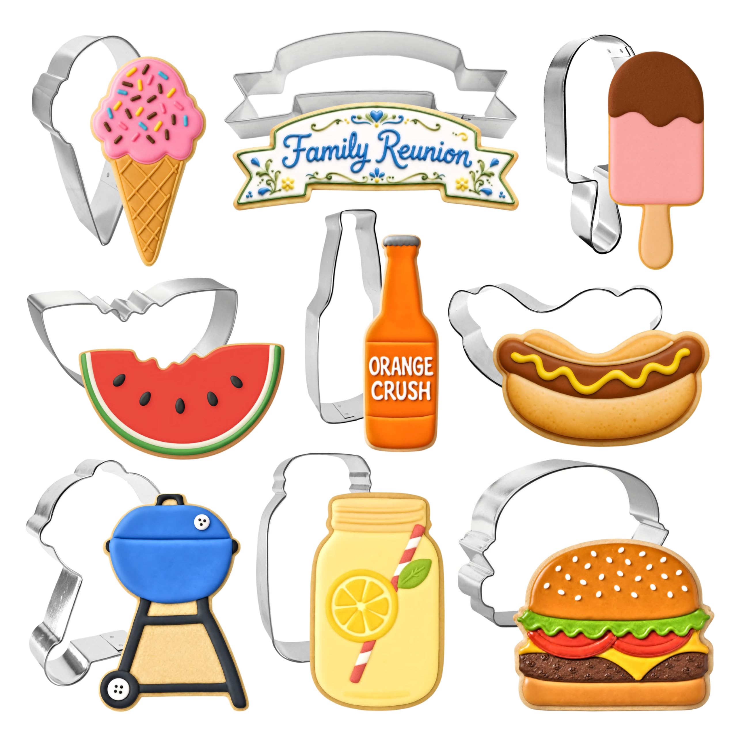 BBQ Grill Cookout Party Cookie Cutter 9 Piece Set from The Cookie Cutter Shop - BBQ Grill, Hamburger, Hot Dog, Mason Jar, Watermelon Cookie Cutters –